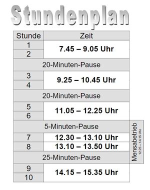 Der Stundenplan im 80-Minuten Modell